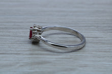 Load image into Gallery viewer, Petite Ruby and Diamond set White Gold Cluster Ring