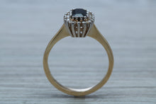 Load image into Gallery viewer, Emerald cut Royal Blue Sapphire and Diamond Ring