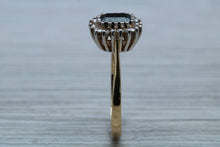 Load image into Gallery viewer, Emerald cut Royal Blue Sapphire and Diamond Ring