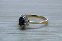 Load image into Gallery viewer, Halo set Blue Sapphire and Diamond Ring