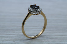 Load image into Gallery viewer, Halo set Blue Sapphire and Diamond Ring