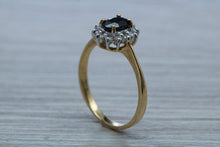 Load image into Gallery viewer, Halo set Blue Sapphire and Diamond Ring