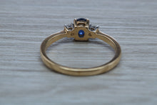 Load image into Gallery viewer, Petite Blue Sapphire and Diamond Trilogy Ring