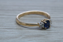 Load image into Gallery viewer, Petite Blue Sapphire and Diamond Trilogy Ring