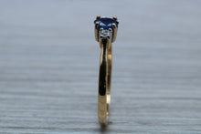 Load image into Gallery viewer, Petite Blue Sapphire and Diamond Trilogy Ring