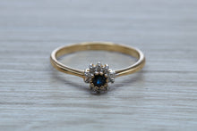 Load image into Gallery viewer, Petite Blue Sapphire and Diamond set Cluster Ring