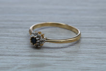 Load image into Gallery viewer, Petite Blue Sapphire and Diamond set Cluster Ring