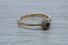 Load image into Gallery viewer, Petite Blue Sapphire and Diamond set Cluster Ring