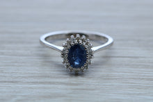 Load image into Gallery viewer, Halo set Blue Sapphire and Diamond Ring