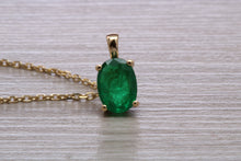 Load image into Gallery viewer, Bottle Green Emerald Solitaire set 18ct Yellow Gold Necklace
