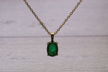 Load image into Gallery viewer, Bottle Green Emerald Solitaire set 18ct Yellow Gold Necklace