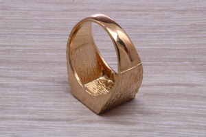 Square Bark Finish Yellow Gold Signet Ring