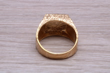 Load image into Gallery viewer, Square Bark Finish Yellow Gold Signet Ring
