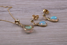 Load image into Gallery viewer, Opal Dropper Earrings with Matching Necklace set in Yellow Gold