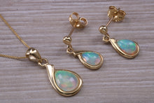 Load image into Gallery viewer, Opal Dropper Earrings with Matching Necklace set in Yellow Gold