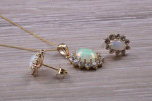 Load image into Gallery viewer, Oval cut Opal Earrings with Matching Necklace set in Yellow Gold