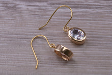 Load image into Gallery viewer, Oval cut Diamond White Cubic Zirconia set Yellow Gold Dropper Earrings