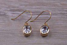 Load image into Gallery viewer, Oval cut Diamond White Cubic Zirconia set Yellow Gold Dropper Earrings