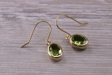 Load image into Gallery viewer, Natural Oval cut Peridot dropper earrings, set in solid 9ct Yellow gold