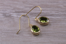 Load image into Gallery viewer, Natural Oval cut Peridot dropper earrings, set in solid 9ct Yellow gold