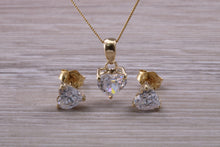 Load image into Gallery viewer, Love Heart cut Yellow Gold C Z set Diamond Look Earrings and Matching Necklace