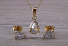 Load image into Gallery viewer, Tear Drop cut Yellow Gold C Z set Diamond Look Earrings and Matching Necklace