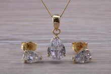 Load image into Gallery viewer, Tear Drop cut Yellow Gold C Z set Diamond Look Earrings and Matching Necklace