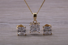 Load image into Gallery viewer, Square cut Yellow Gold C Z set Diamond Look Earrings and Matching Necklace