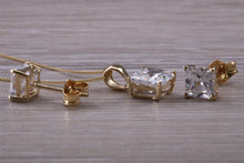 Load image into Gallery viewer, Square cut Yellow Gold C Z set Diamond Look Earrings and Matching Necklace