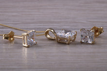 Load image into Gallery viewer, Square cut Yellow Gold C Z set Diamond Look Earrings and Matching Necklace