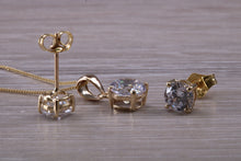Load image into Gallery viewer, Round cut Yellow Gold C Z set Diamond Look Earrings and Matching Necklace