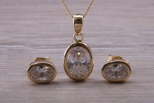 Load image into Gallery viewer, Oval cut 9ct Yellow Gold C Z set Earrings and Matching Necklace