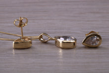 Load image into Gallery viewer, Tear Drop cut 9ct Yellow Gold C Z set Earrings and Matching Necklace