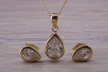 Load image into Gallery viewer, Tear Drop cut 9ct Yellow Gold C Z set Earrings and Matching Necklace