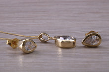 Load image into Gallery viewer, Tear Drop cut 9ct Yellow Gold C Z set Earrings and Matching Necklace