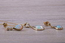 Load image into Gallery viewer, Opal Dropper Earrings with Matching Necklace set in Yellow Gold