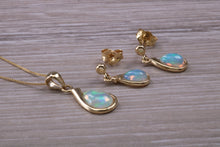 Load image into Gallery viewer, Opal Dropper Earrings with Matching Necklace set in Yellow Gold