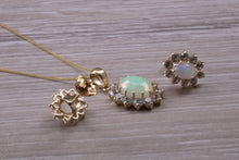 Load image into Gallery viewer, Oval cut Opal Earrings with Matching Necklace set in Yellow Gold