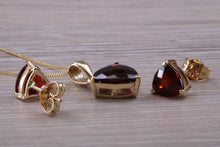 Load image into Gallery viewer, Trillion cut Garnet Earrings and Matching Necklace set in Yellow Gold