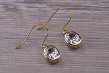 Load image into Gallery viewer, Oval cut Diamond White Cubic Zirconia set Yellow Gold Dropper Earrings
