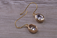 Load image into Gallery viewer, Oval cut Diamond White Cubic Zirconia set Yellow Gold Dropper Earrings