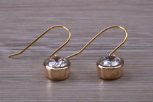Load image into Gallery viewer, Oval cut Diamond White Cubic Zirconia set Yellow Gold Dropper Earrings