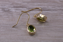 Load image into Gallery viewer, Natural Oval cut Peridot dropper earrings, set in solid 9ct Yellow gold