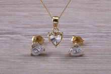 Load image into Gallery viewer, Love Heart cut Yellow Gold C Z set Diamond Look Earrings and Matching Necklace