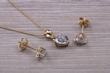 Load image into Gallery viewer, Love Heart cut Yellow Gold C Z set Diamond Look Earrings and Matching Necklace