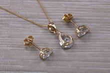 Load image into Gallery viewer, Tear Drop cut Yellow Gold C Z set Diamond Look Earrings and Matching Necklace
