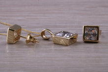 Load image into Gallery viewer, Square cut Yellow Gold Earrings and Matching Necklace