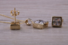 Load image into Gallery viewer, Square cut Yellow Gold Earrings and Matching Necklace