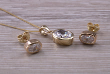 Load image into Gallery viewer, Oval cut 9ct Yellow Gold C Z set Earrings and Matching Necklace