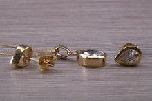 Load image into Gallery viewer, Tear Drop cut 9ct Yellow Gold C Z set Earrings and Matching Necklace